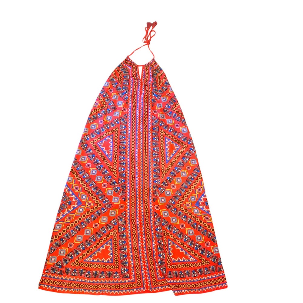Flying Tomato Halter Boho Maxi Dress Women Small Red‎ Geometric Tribal Print